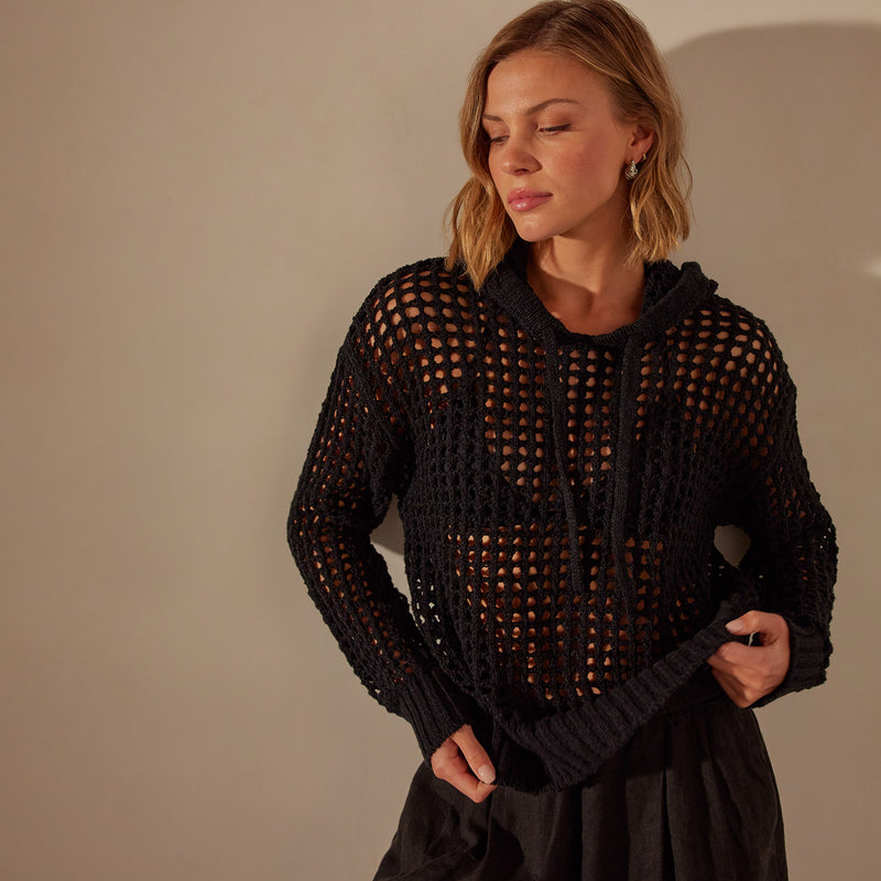 Cotton Linen Open Hoodie in Black | James Perse Los Angeles