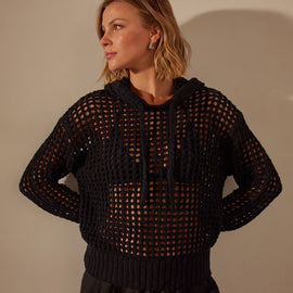 Cotton Linen Open Hoodie in Black | James Perse Los Angeles