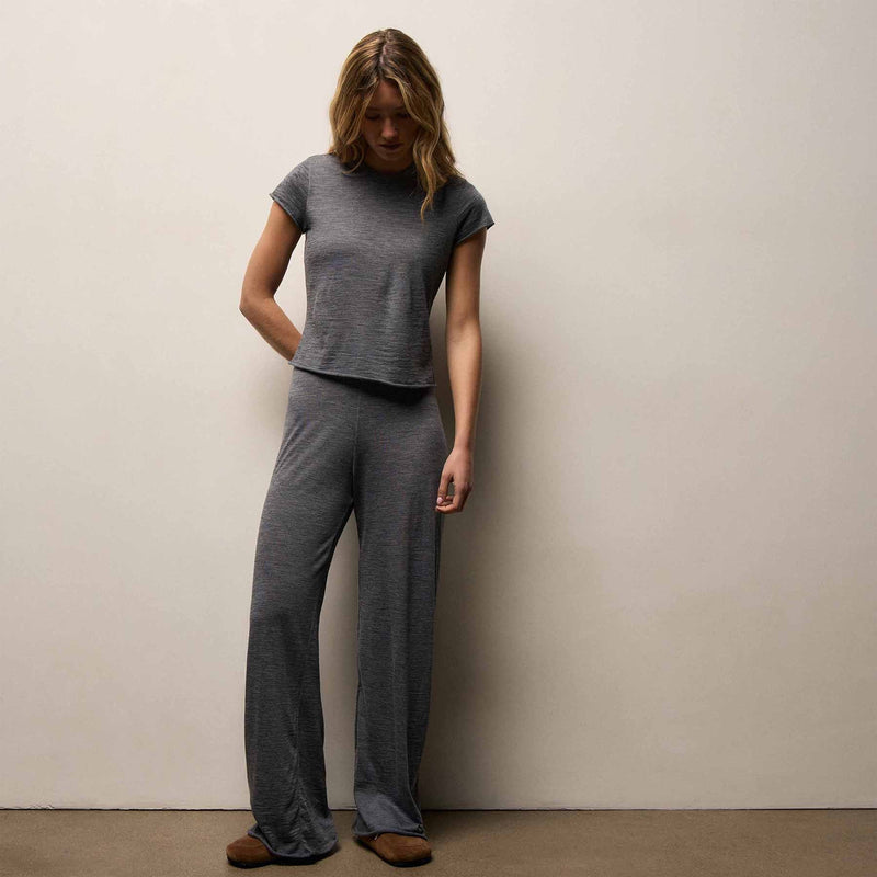 Wool Jersey Wide Leg Lounge Pant in Heather Charcoal | James Perse Los Angeles