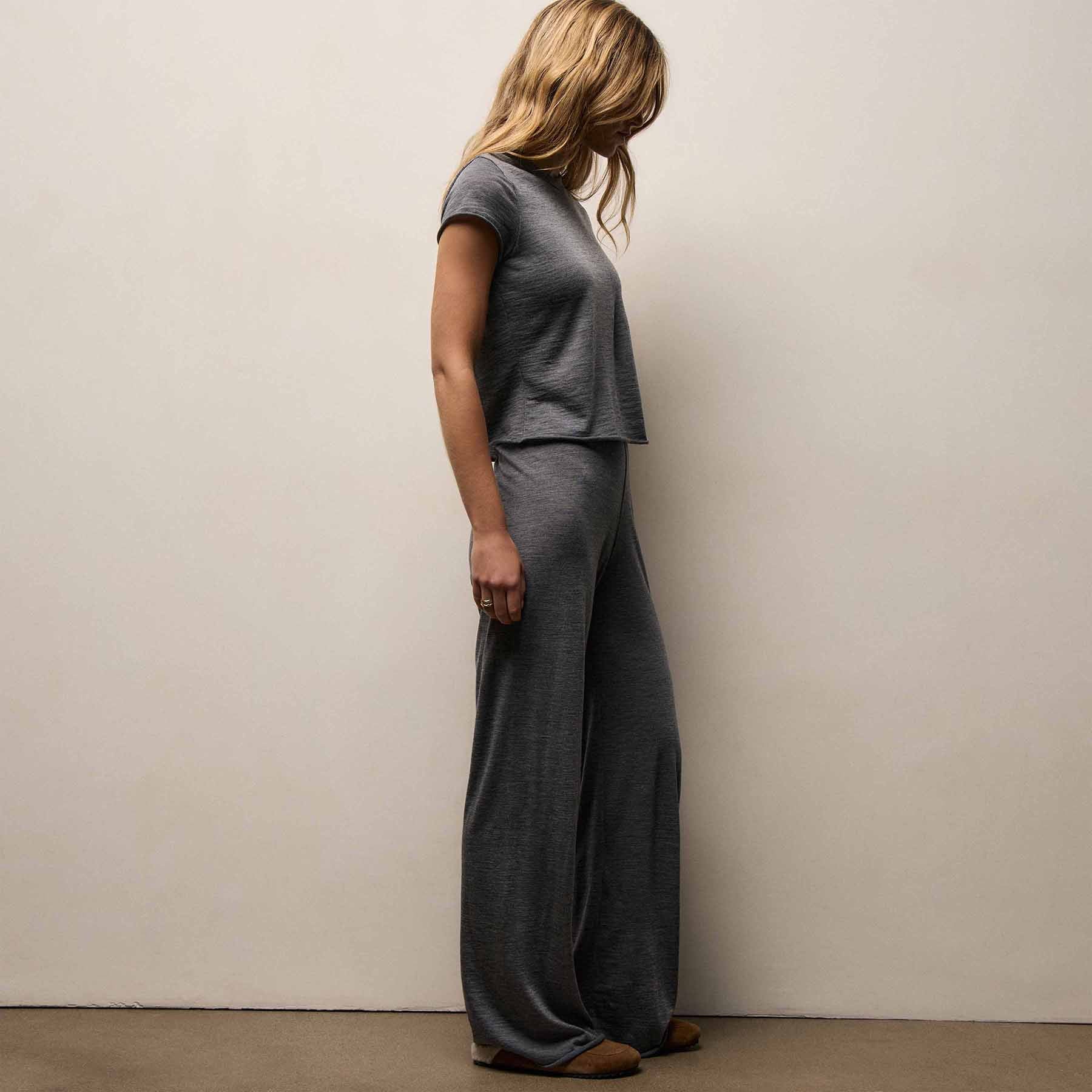 Wool Jersey Wide Leg Lounge Pant in Heather Charcoal | James Perse Los Angeles