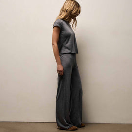 Wool Jersey Wide Leg Lounge Pant in Heather Charcoal | James Perse Los Angeles