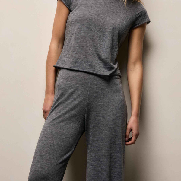 Wool Jersey Wide Leg Lounge Pant in Heather Charcoal | James Perse Los Angeles