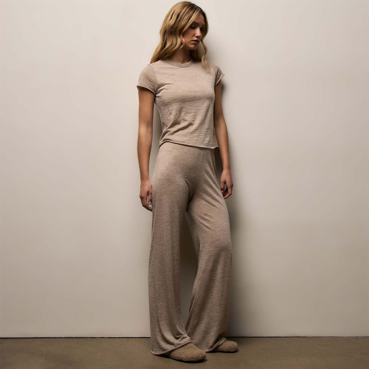 Wool Jersey Lounge Tee in Soft Beige | James Perse Los Angeles