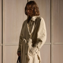 Italian Heavy Poplin Trench Coat in Beige | James Perse Los Angeles