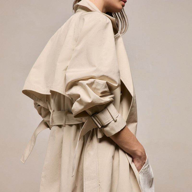 Italian Heavy Poplin Trench Coat in Beige | James Perse Los Angeles