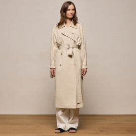 Italian Heavy Poplin Trench Coat in Beige | James Perse Los Angeles