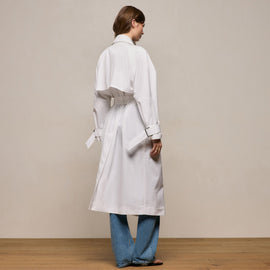 Italian Heavy Poplin Trench Coat in White | James Perse Los Angeles