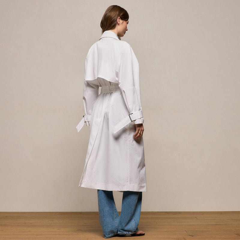 Italian Heavy Poplin Trench Coat in White | James Perse Los Angeles