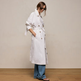 Italian Heavy Poplin Trench Coat in White | James Perse Los Angeles