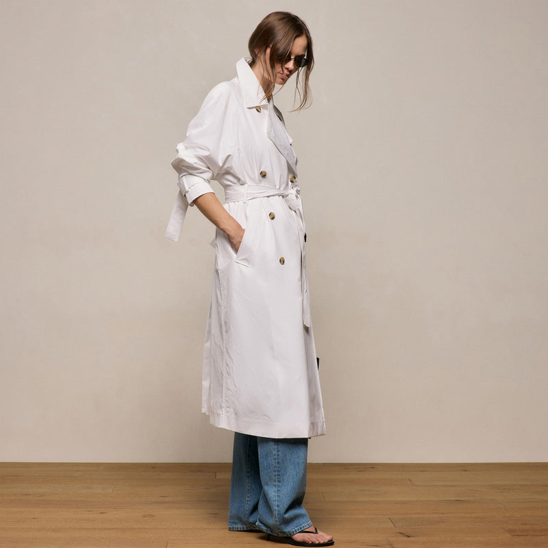 Italian Heavy Poplin Trench Coat in White | James Perse Los Angeles