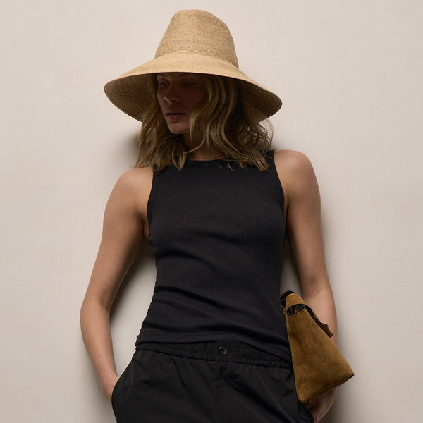 Cotton Gauze Ribbed Tank - Black