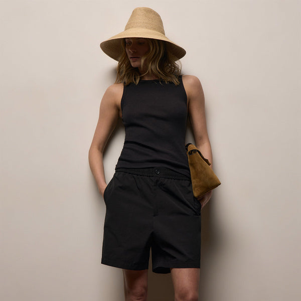 Italian Heavy Poplin Relaxed Short in Black | James Perse Los Angeles