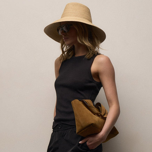 Cotton Gauze Ribbed Tank - Black