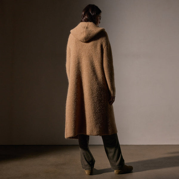 Chunky Waffle Knit Hooded Coat  in Camel | James Perse Los Angeles