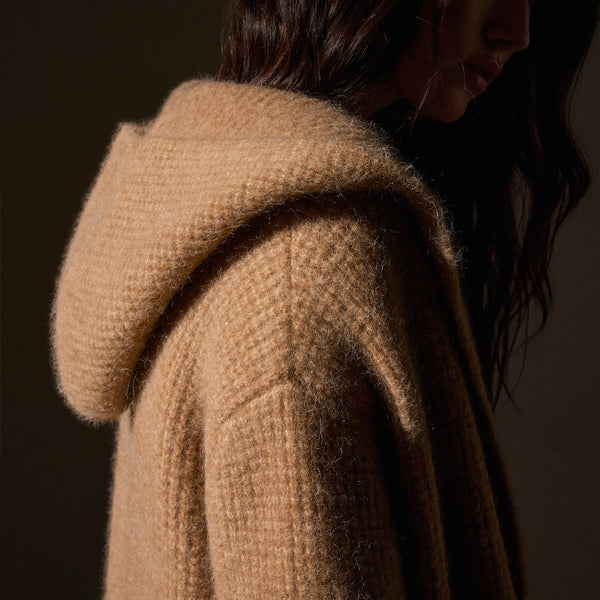 Chunky Waffle Knit Hooded Coat  in Camel | James Perse Los Angeles
