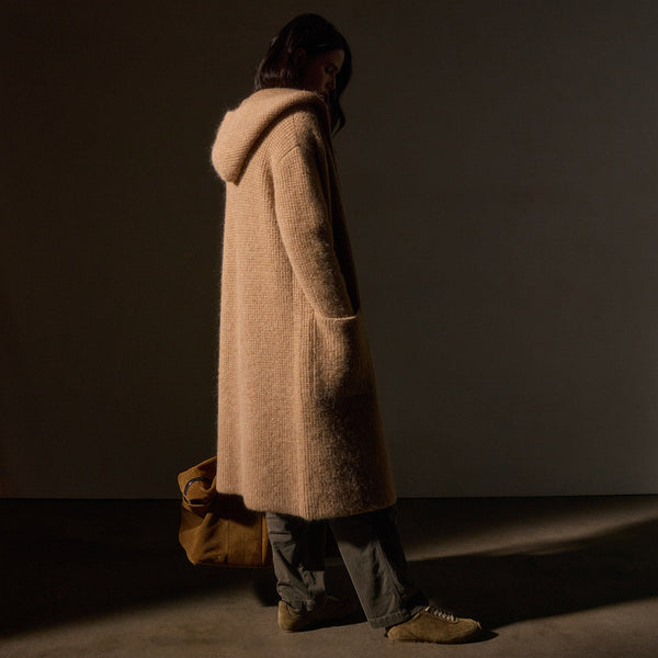 Chunky Waffle Knit Hooded Coat  in Camel | James Perse Los Angeles