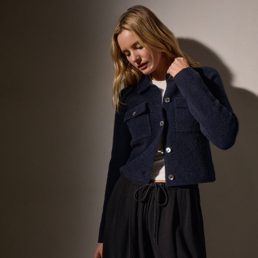 Sweater Knit Jacket in Navy | James Perse Los Angeles
