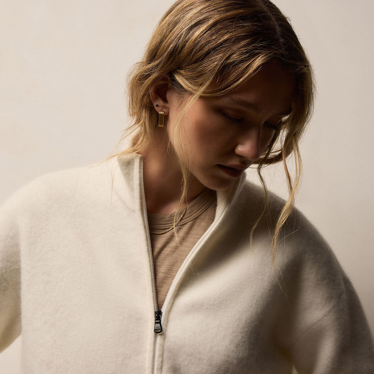 Wool Alpaca Stretch Zip Jacket in Ivory | James Perse Los Angeles