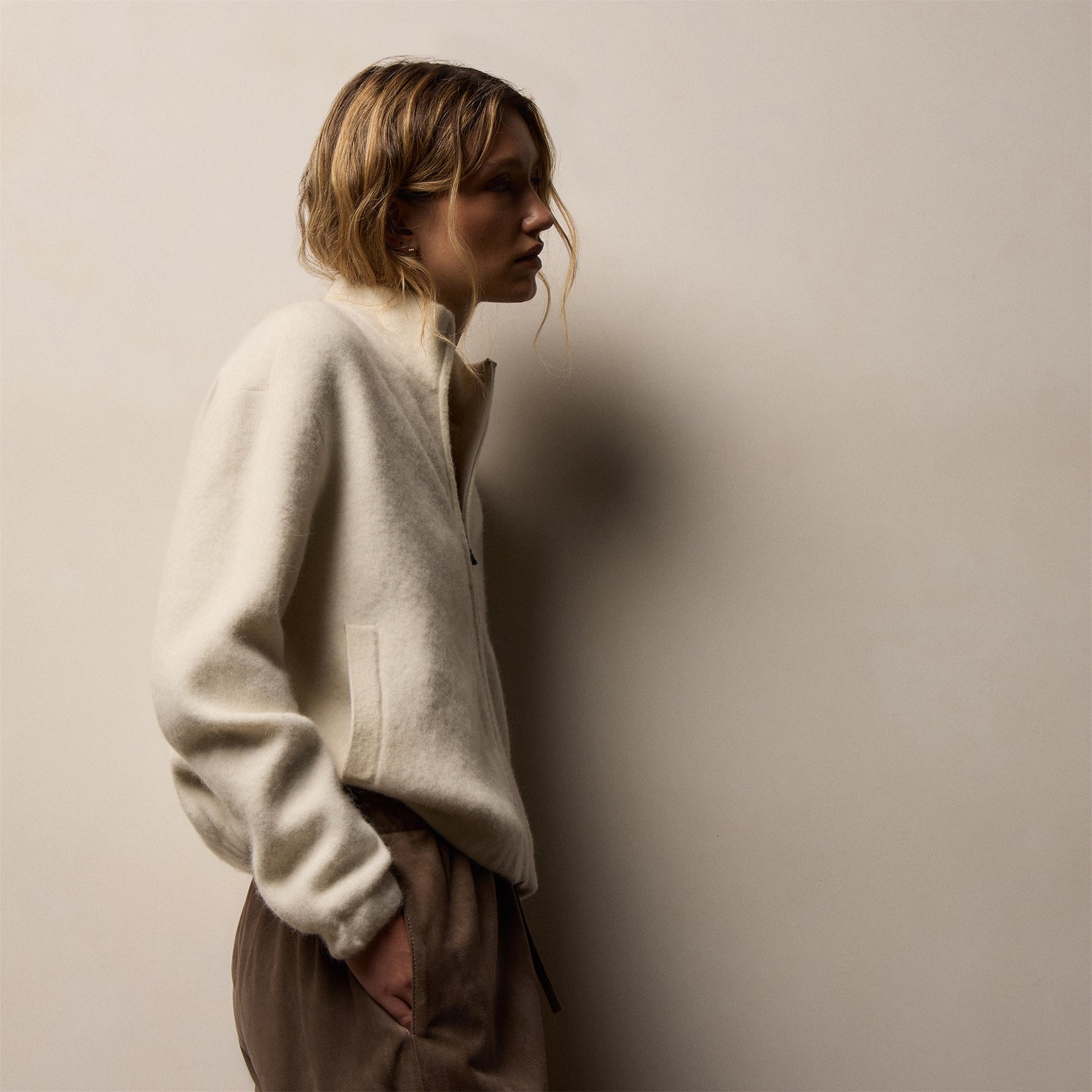 Wool Alpaca Zip Jacket - Ivory | James Perse Los Angeles