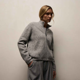 Wool Alpaca Stretch Zip Jacket in Mid Grey | James Perse Los Angeles