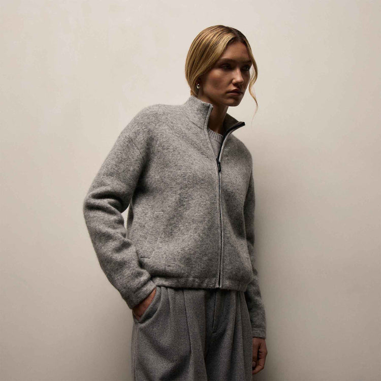 Wool Alpaca Stretch Zip Jacket in Mid Grey | James Perse Los Angeles