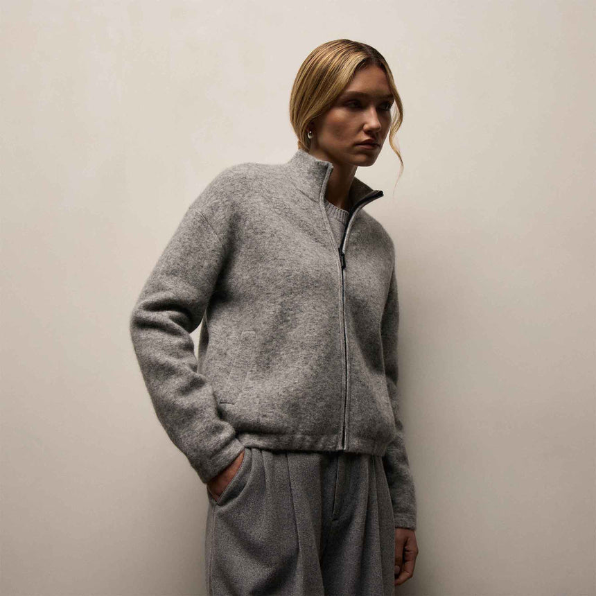 Wool Alpaca Stretch Zip Jacket in Mid Grey | James Perse Los Angeles