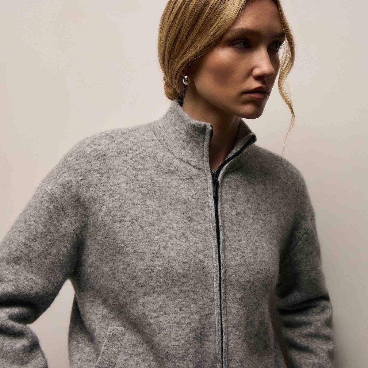 Wool Alpaca Stretch Zip Jacket in Mid Grey | James Perse Los Angeles