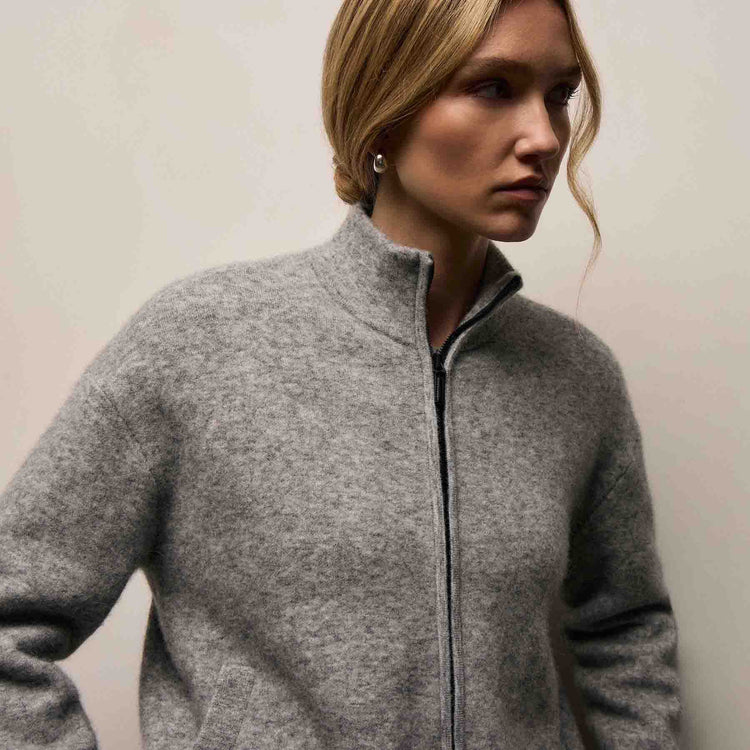 Wool Alpaca Stretch Zip Jacket in Mid Grey | James Perse Los Angeles