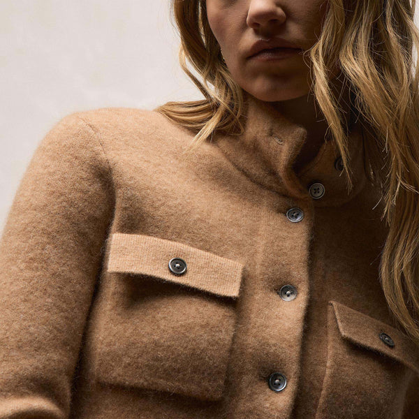 Wool Alpaca Btn Front Sweater Coat in Camel | James Perse Los Angeles