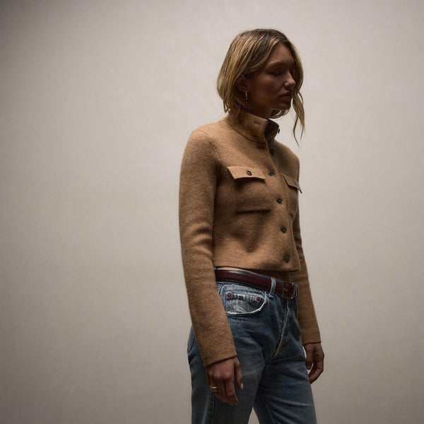 Wool Alpaca Btn Front Sweater Coat in Camel | James Perse Los Angeles