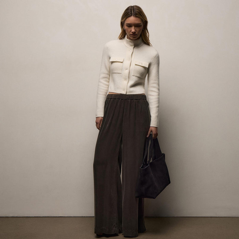 Wool Alpaca Btn Front Sweater Coat in Ivory | James Perse Los Angeles