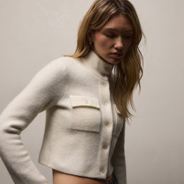 Wool Alpaca Btn Front Sweater Coat in Ivory | James Perse Los Angeles
