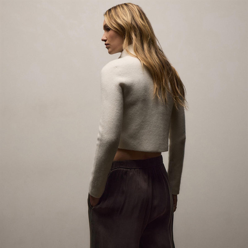 Wool Alpaca Btn Front Sweater Coat in Ivory | James Perse Los Angeles