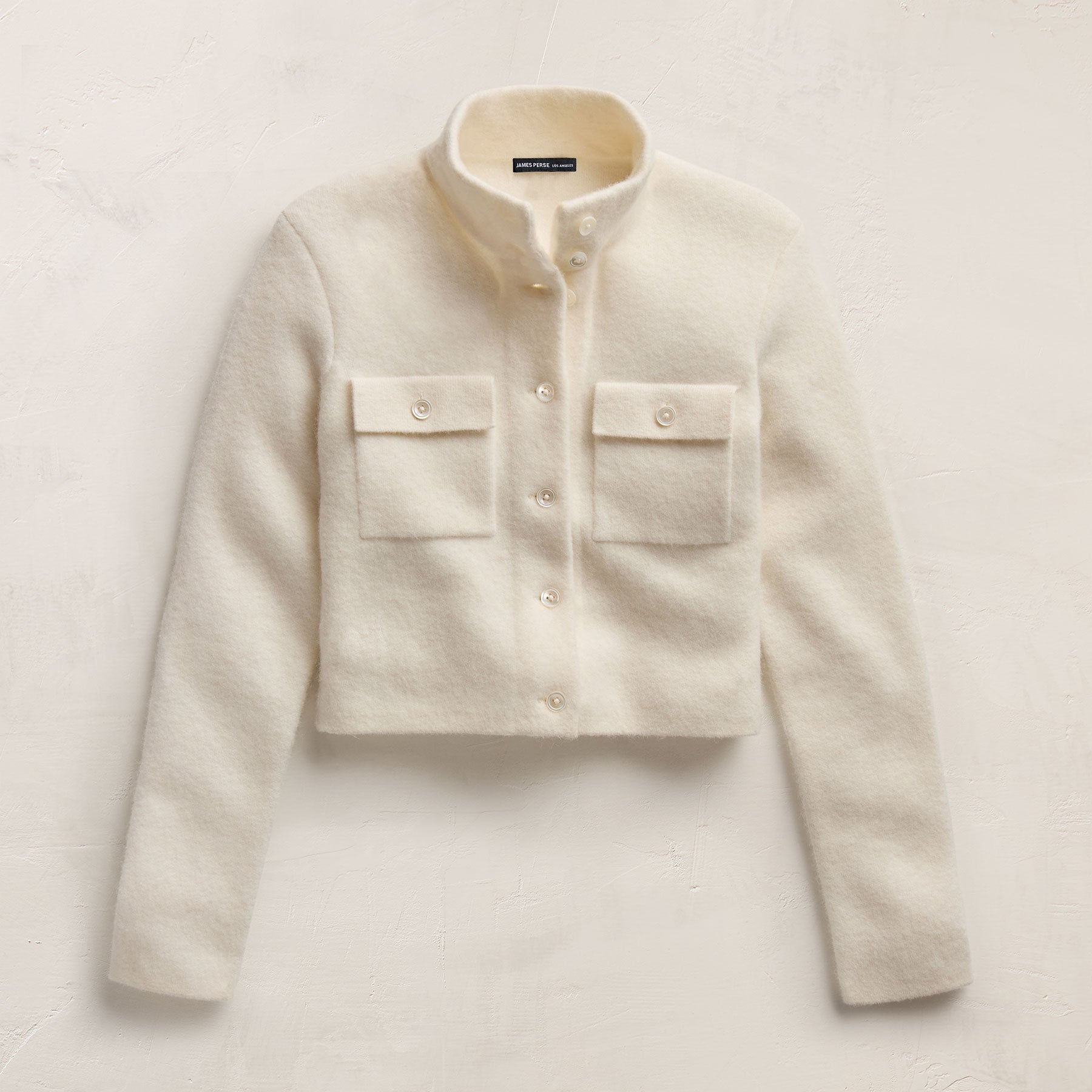 Wool Alpaca Funnel Neck Cardigan Jacket in Ivory | James Perse Los Angeles