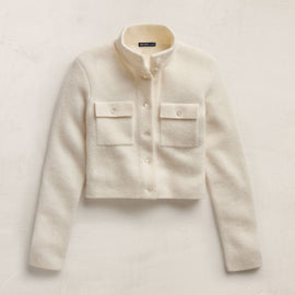 Wool Alpaca Funnel Neck Cardigan Jacket in Ivory | James Perse Los Angeles