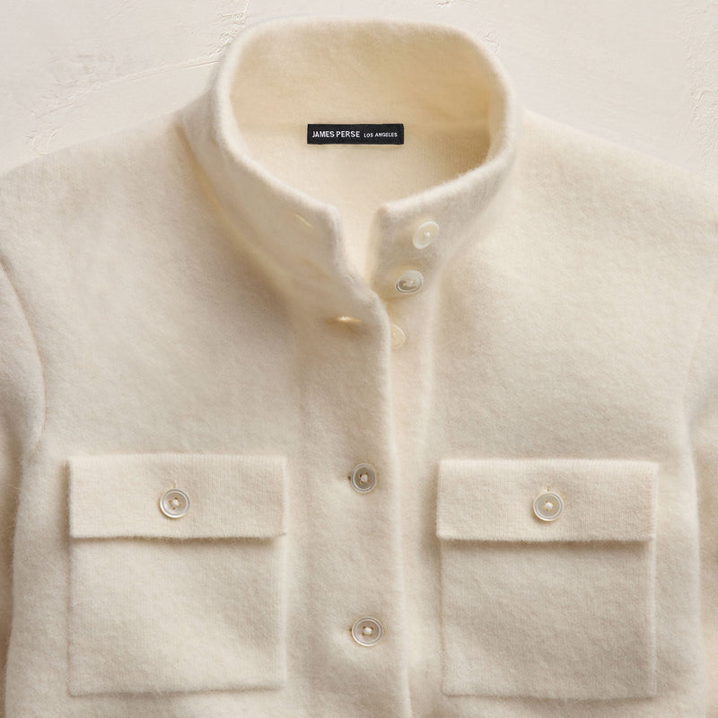 Wool Alpaca Funnel Neck Cardigan Jacket in Ivory | James Perse Los Angeles