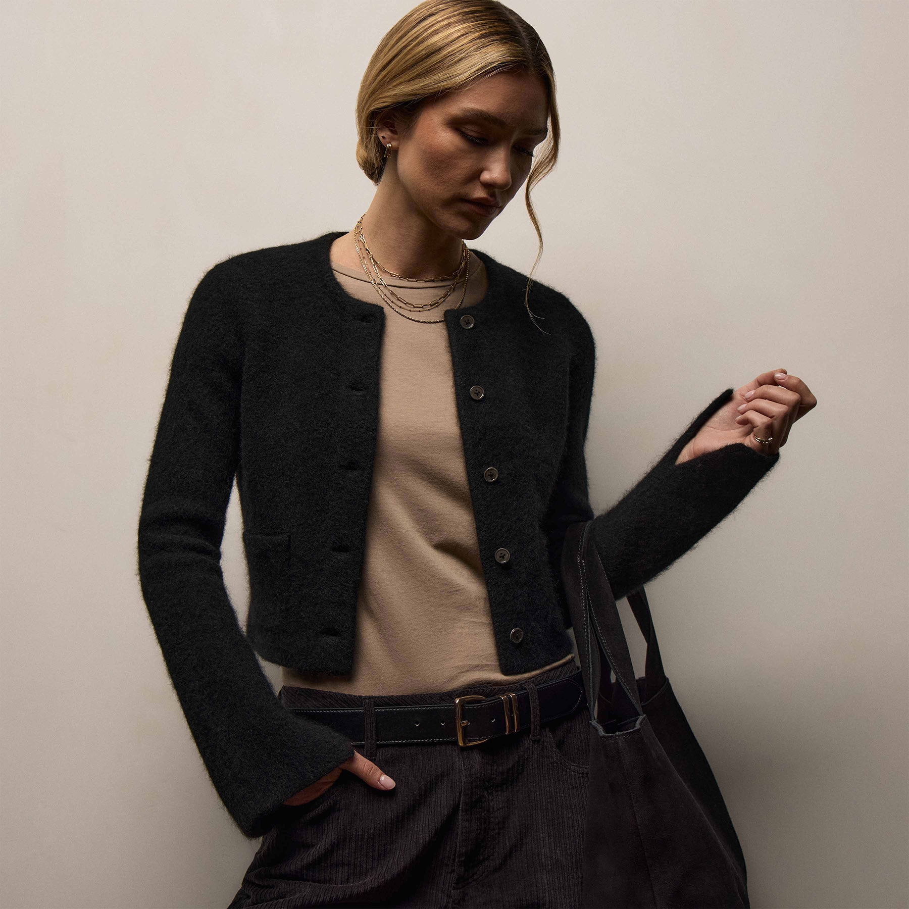 Wool Alpaca Cardigan Jacket - Black | James Perse Los Angeles