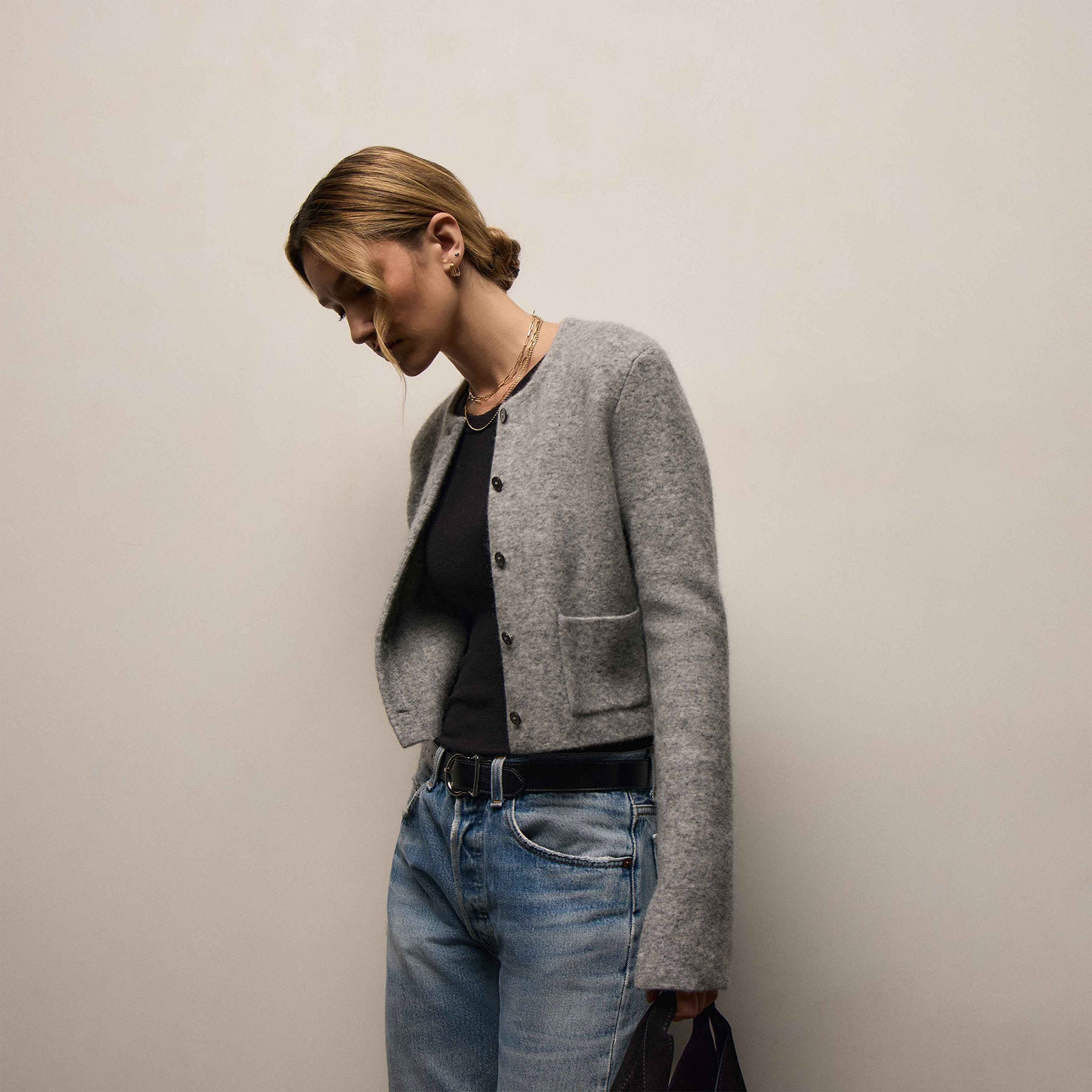 Wool Alpaca Cardigan Jacket - Mid Grey | James Perse Los Angeles