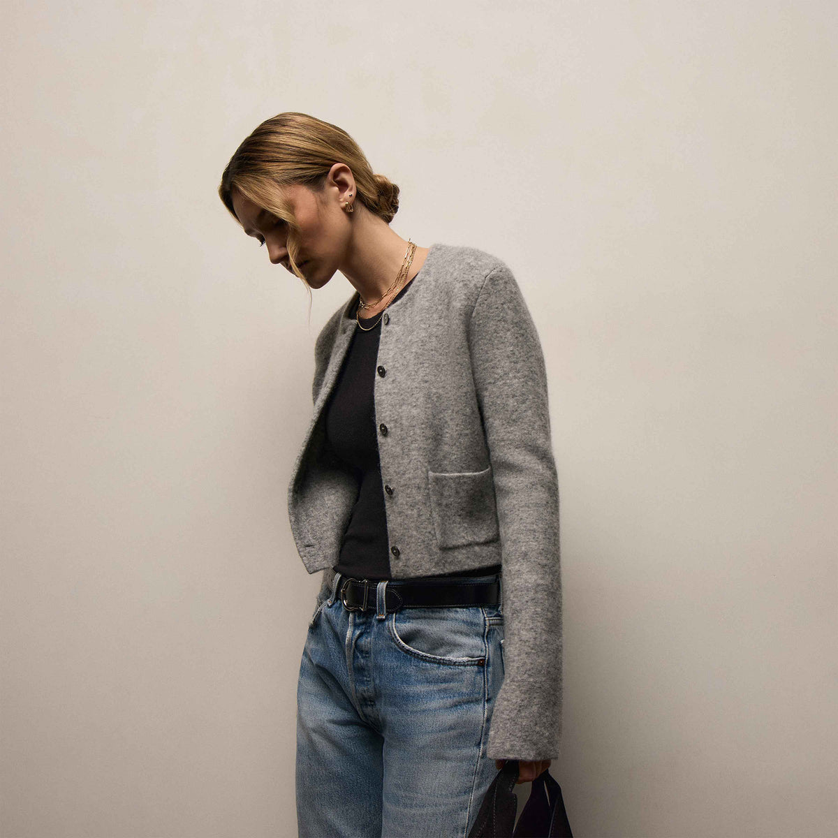 Wool Alpaca Button Front Jacket in Mid Grey | James Perse Los Angeles