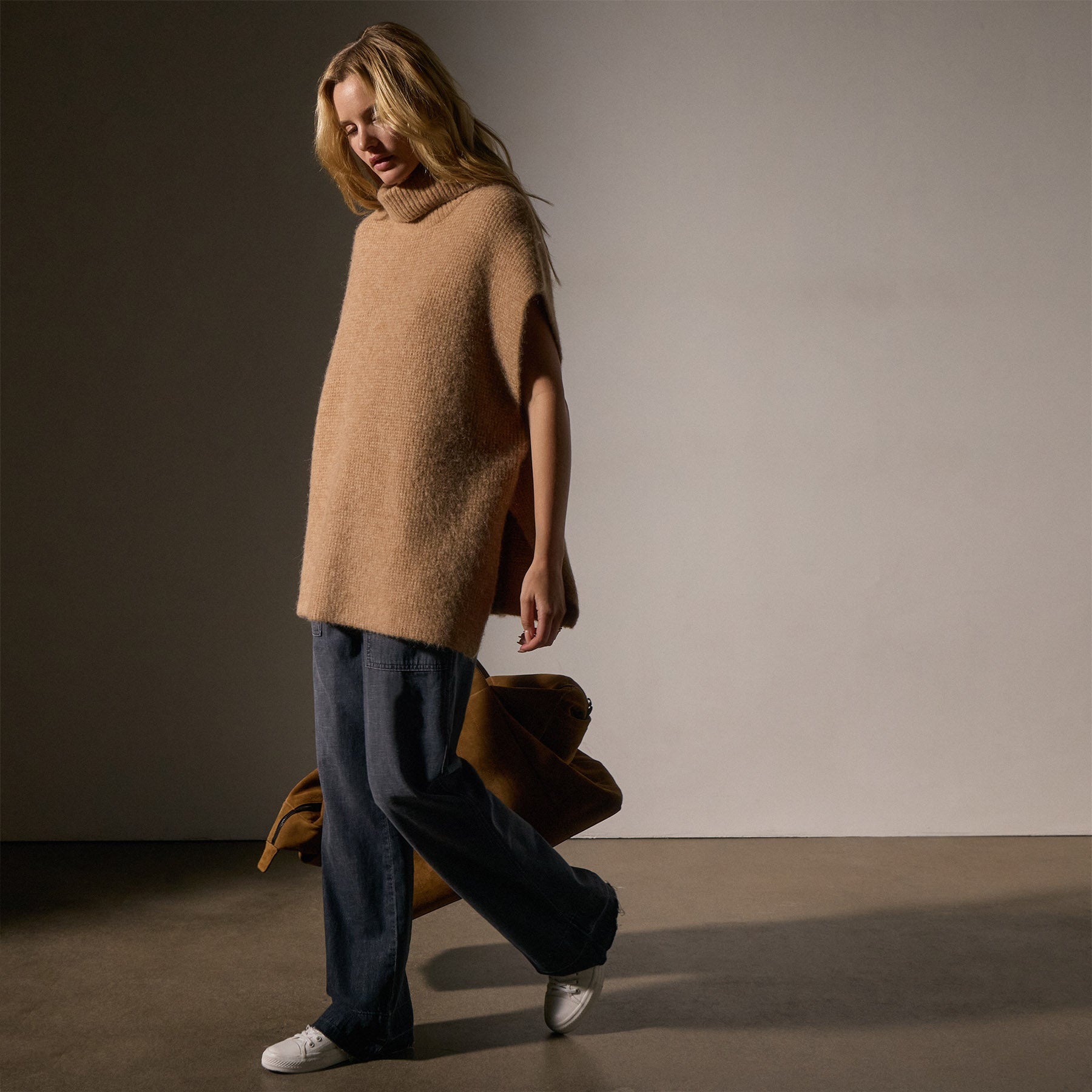 Waffle Knit Funnel Neck Tunic - Camel | James Perse Los Angeles