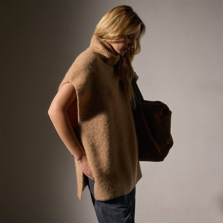 Waffle Knit Funnel Neck Tunic in Camel | James Perse Los Angeles