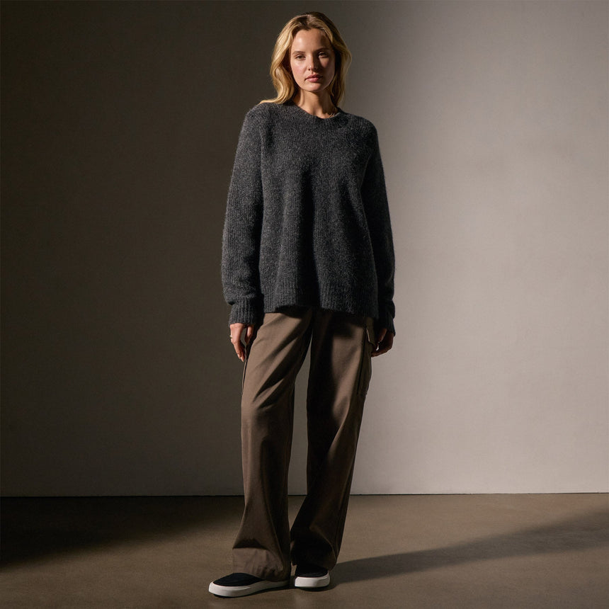 Oversized Waffle Knit Crew in Anthracite | James Perse Los Angeles
