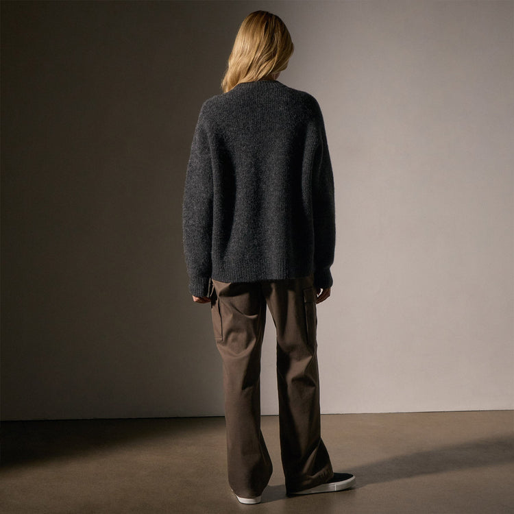 Oversized Waffle Knit Crew in Anthracite | James Perse Los Angeles