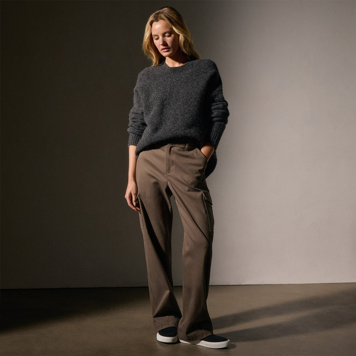 Oversized Waffle Knit Crew in Anthracite | James Perse Los Angeles