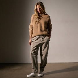 Oversized Waffle Knit Crew in Camel | James Perse Los Angeles