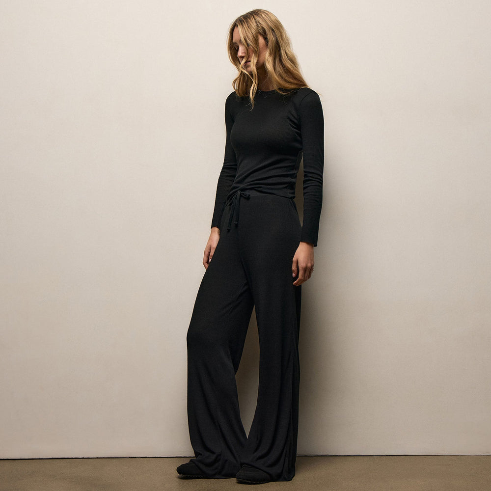 Wool Rib Wide Leg Lounge Pant in Black | James Perse Los Angeles