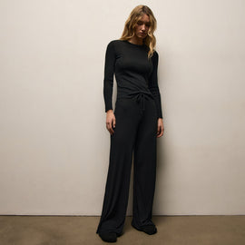 Wool Rib Wide Leg Lounge Pant in Black | James Perse Los Angeles
