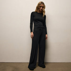 Wool Rib Long Sleeve Lounge Tee in Black | James Perse Los Angeles