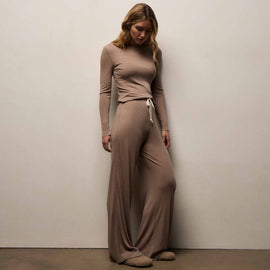 Wool Rib Wide Leg Lounge Pant in Coffee | James Perse Los Angeles