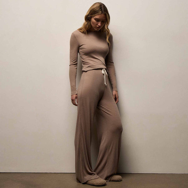 Wool Rib Wide Leg Lounge Pant in Coffee | James Perse Los Angeles
